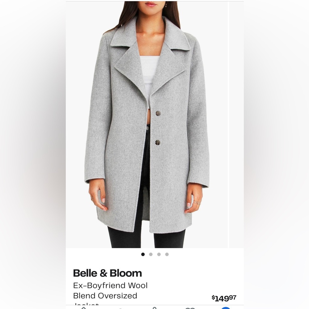 Belle & Bloom Ex Boyfriend Oversized Blazer Gray Wool Blend Trench Coat